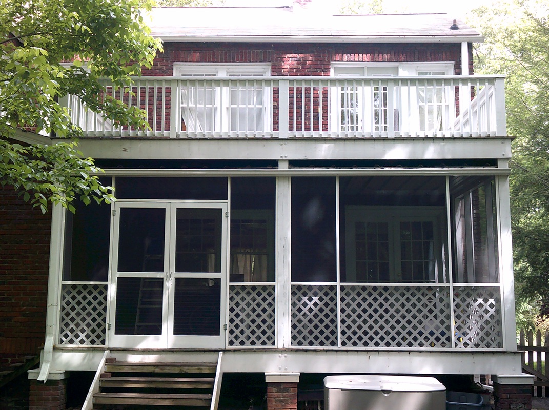 Picture of a two-story porch with screens