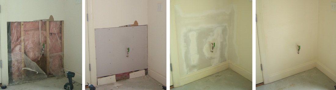 Picture of before, during and after wall repair